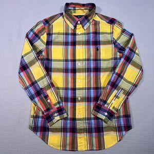 Ralph Lauren Womens Tartan Plaid Shirt Butter Yellow‎ Long Sleeve Size Large